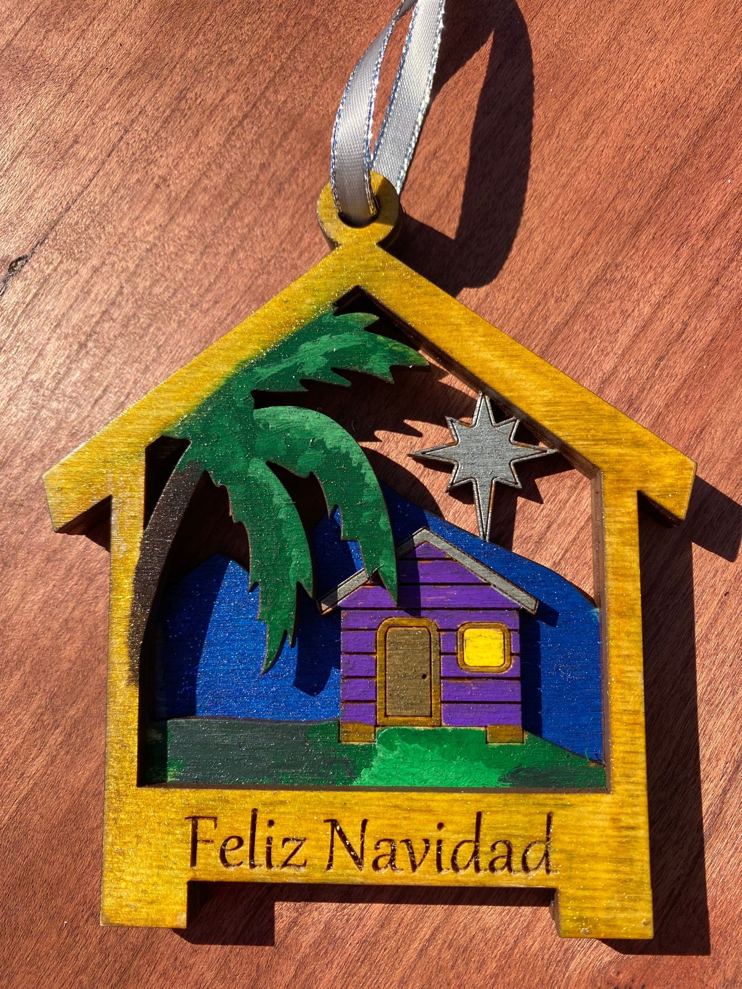 Hand-Painted Puerto Rico Christmas Ornament: Casa del Campo Wood Art