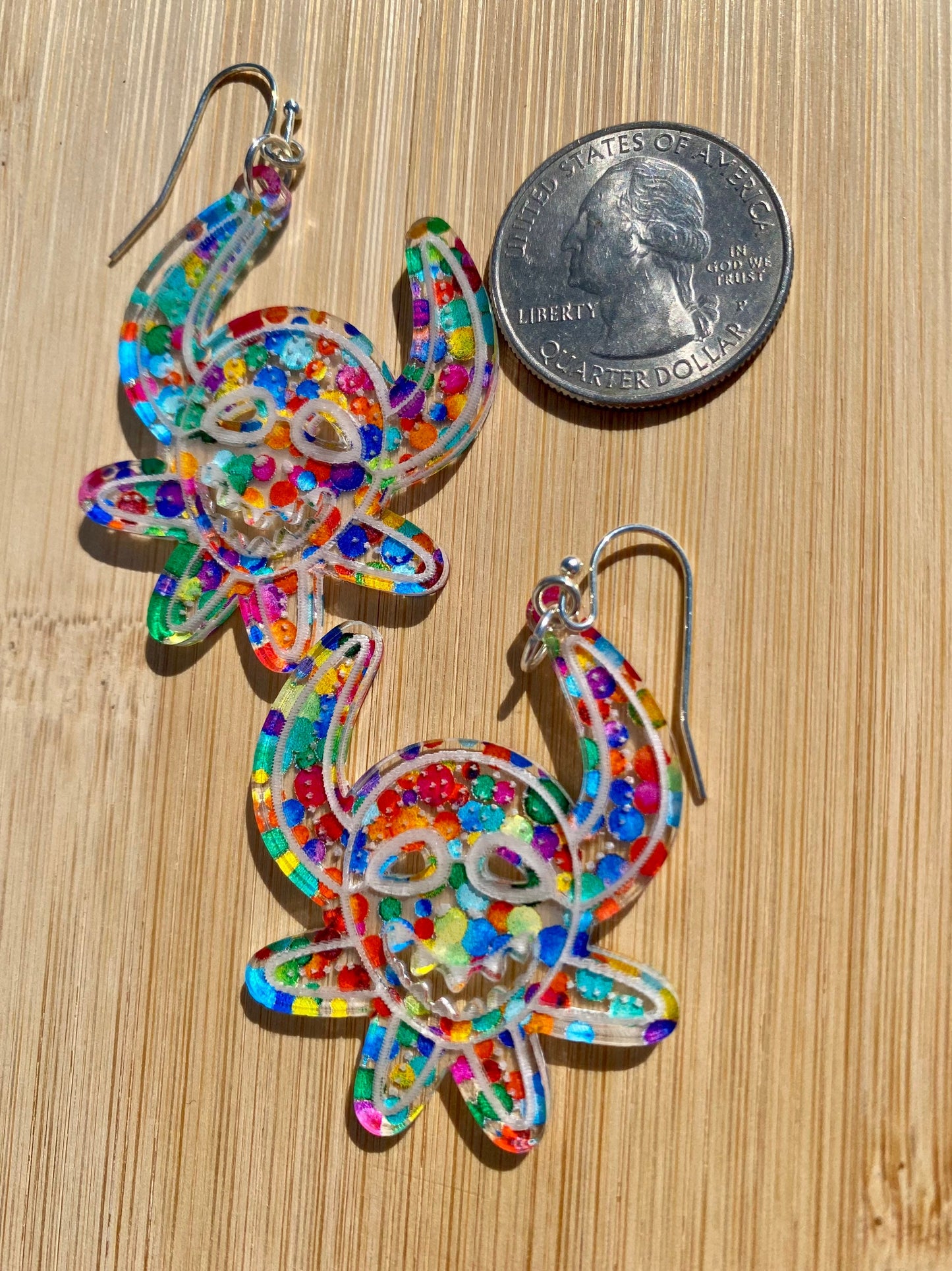 Fun Colorful Vejigante earrings, Puerto Rico art, Polka dot earrings dangle, vejigante mask, Mothers Day gift for Boricua art, artesanias,