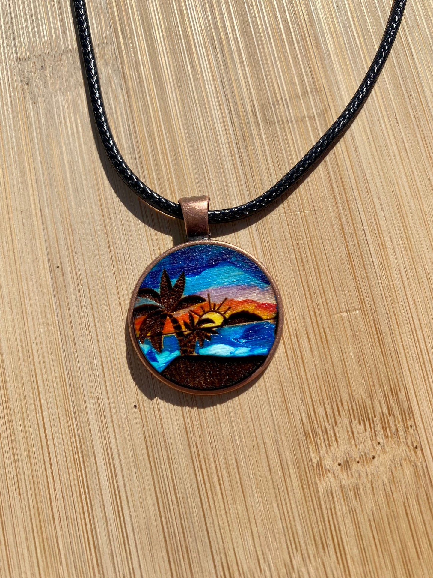 Hand Painted Desecheo Island Necklace: Rincón Sunset Jewelry