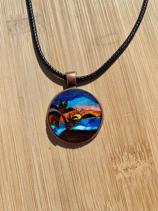 Hand Painted Desecheo Island Necklace: Rincón Sunset Jewelry
