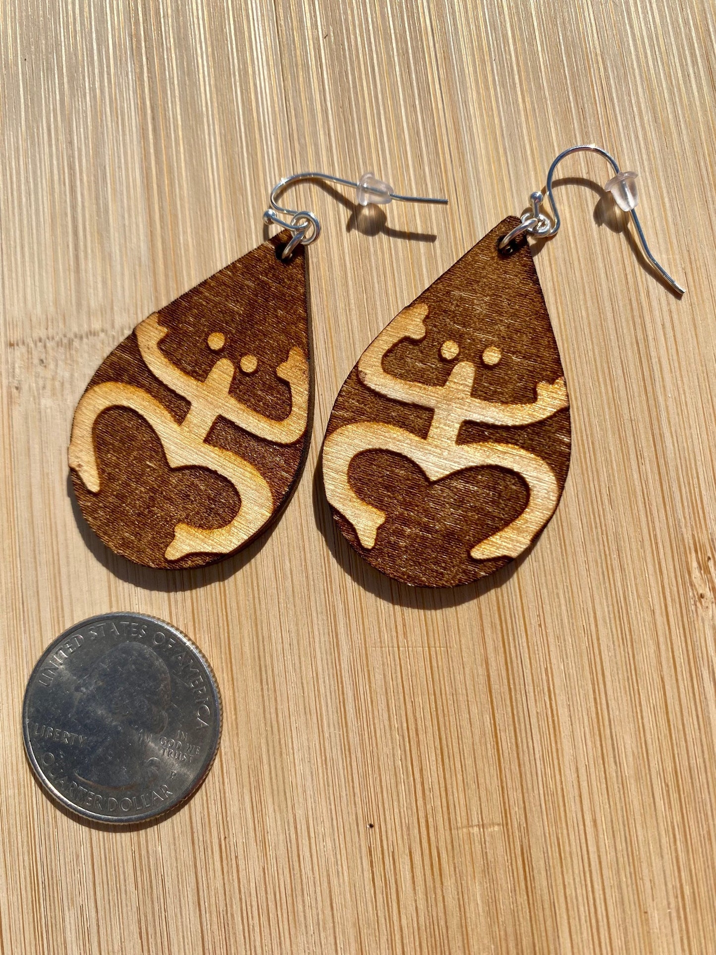 Coqui Taino Wood Earrings: Puerto Rico Art, Tropical Dangle Earrings