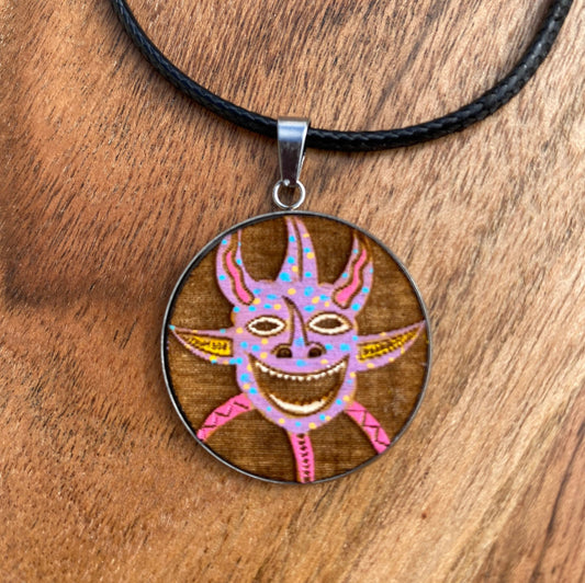 Hand-Painted Vejigante Mask Necklace: Puerto Rican Carnival Art