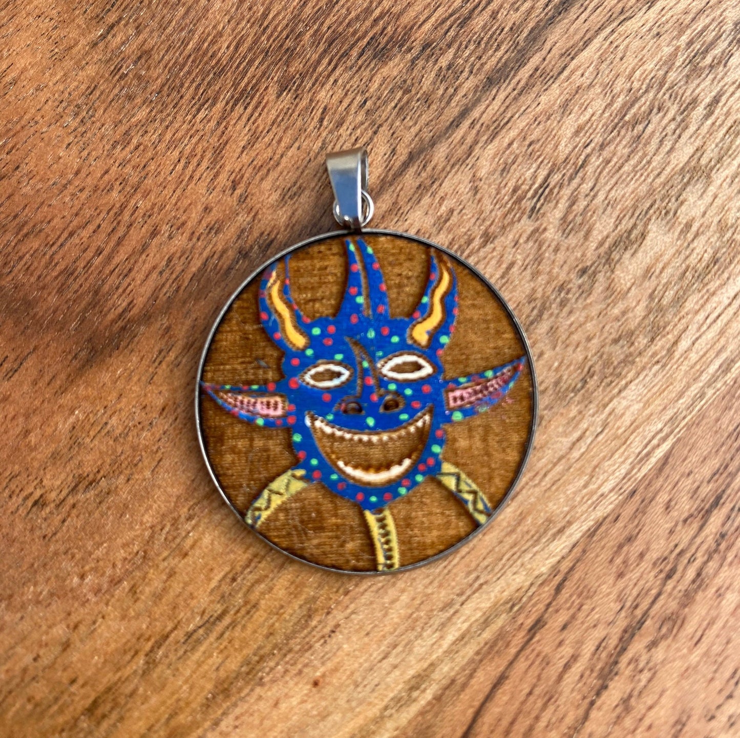 Hand-Painted Vejigante Mask Necklace: Puerto Rican Carnival Art