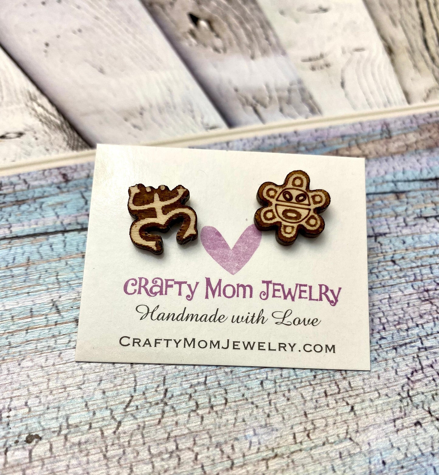 Coqui Taino Sol Wood Earrings: Puerto Rico Art Studs