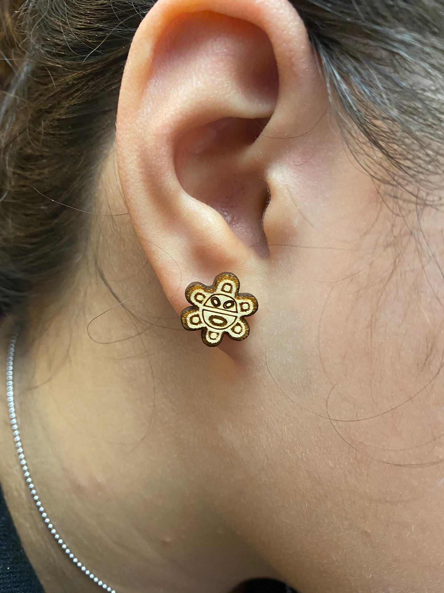 Coqui Taino Sol Wood Earrings: Puerto Rico Art Studs