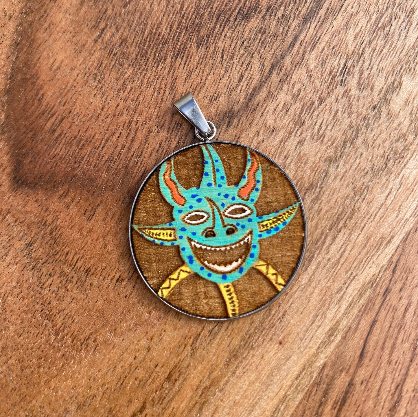 Hand-Painted Vejigante Mask Necklace: Puerto Rican Carnival Art
