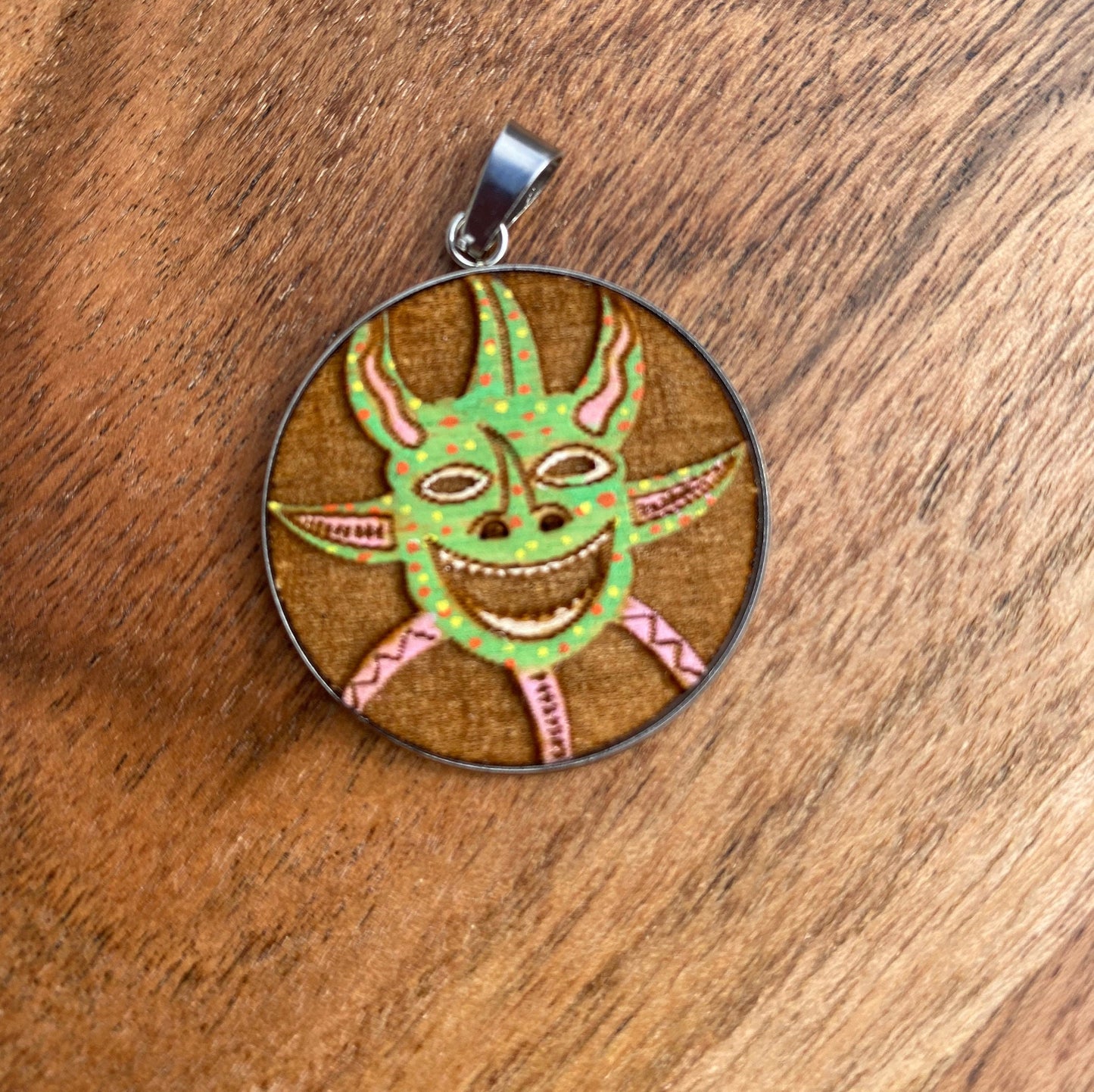 Hand-Painted Vejigante Mask Necklace: Puerto Rican Carnival Art