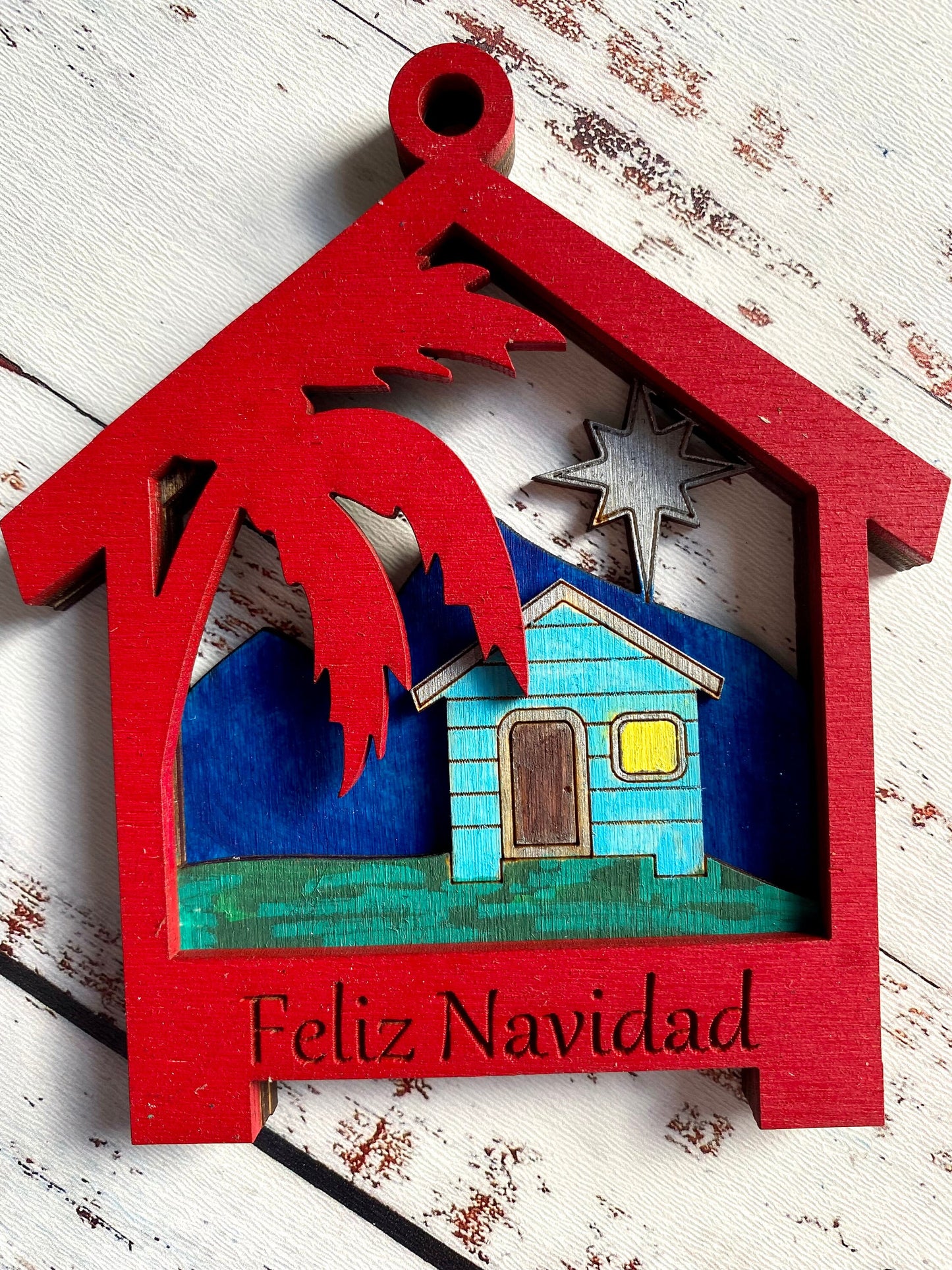 Hand-Painted Puerto Rico Christmas Ornament: Casa del Campo Wood Art