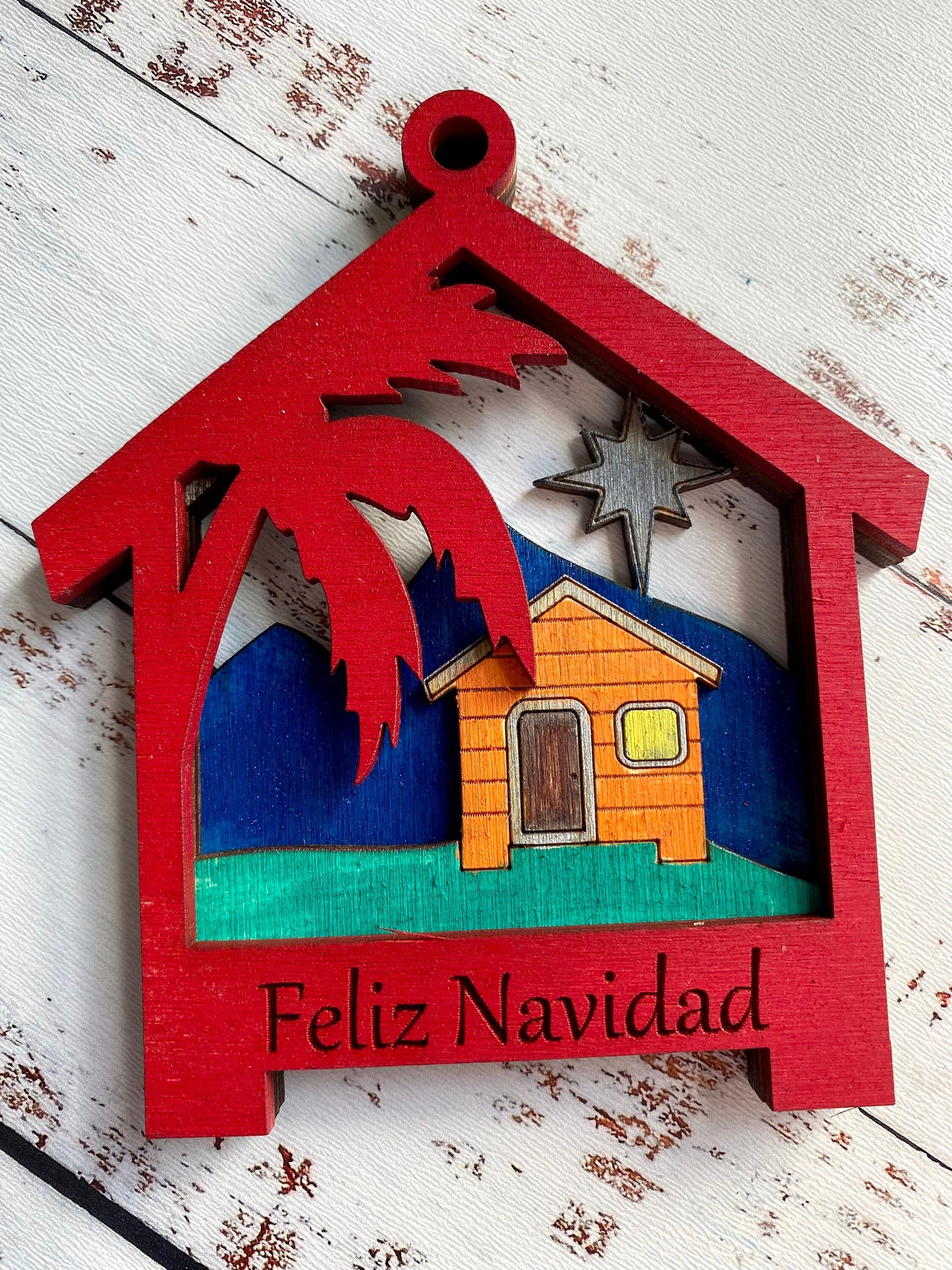 Hand-Painted Puerto Rico Christmas Ornament: Casa del Campo Wood Art