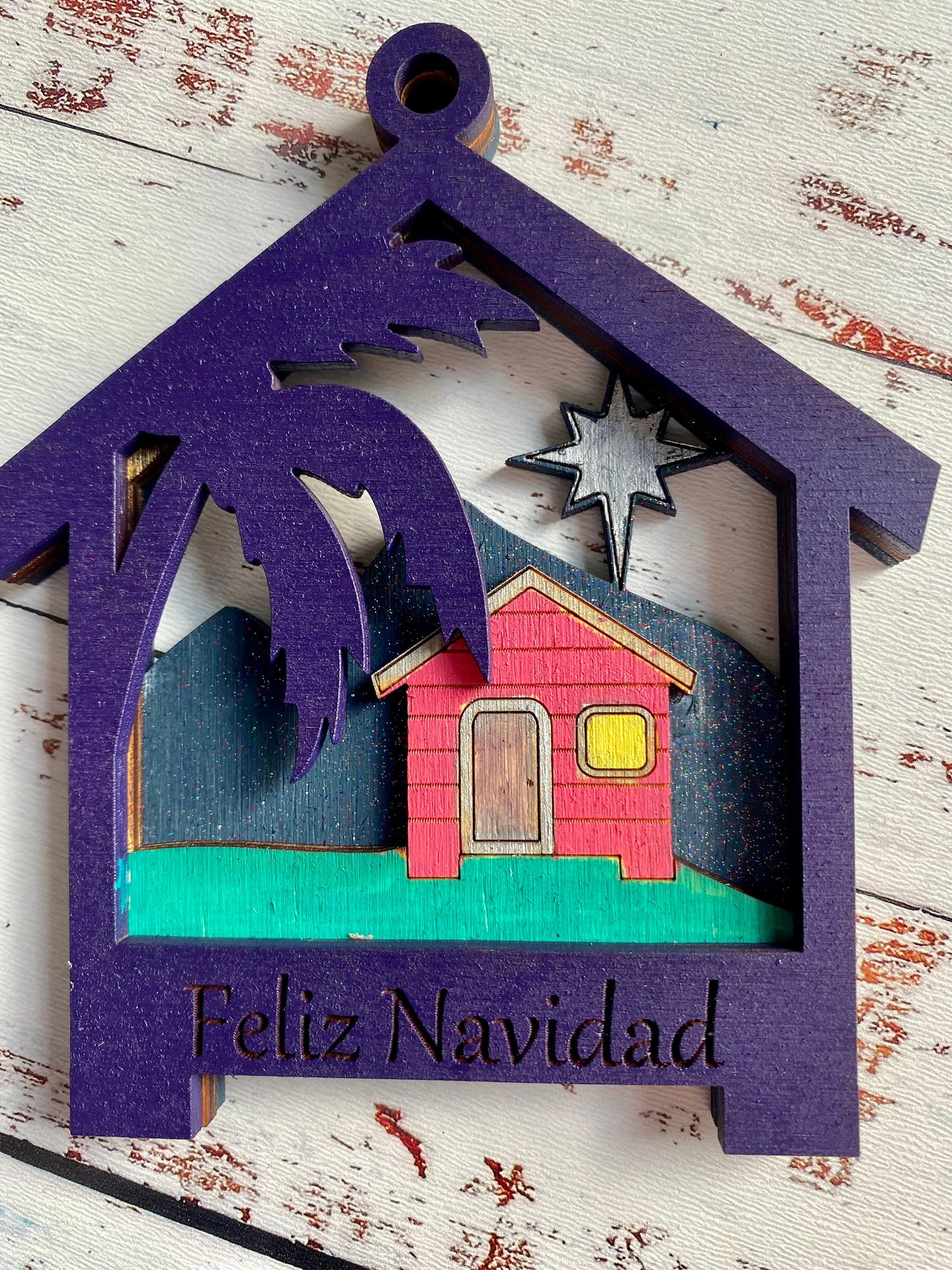 Hand-Painted Puerto Rico Christmas Ornament: Casa del Campo Wood Art