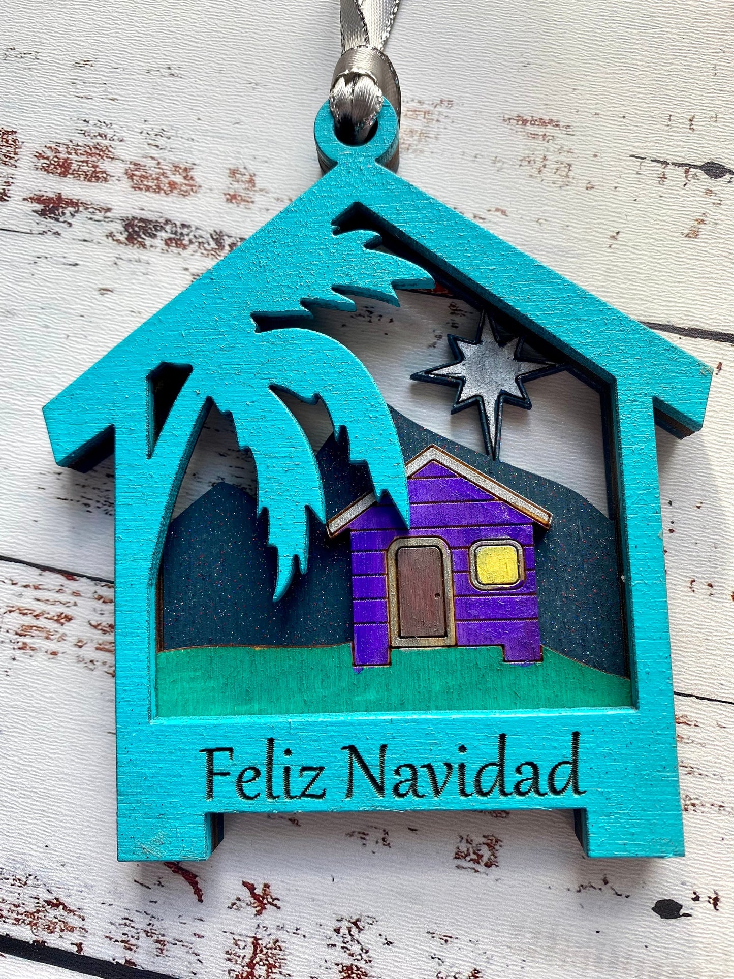Hand-Painted Puerto Rico Christmas Ornament: Casa del Campo Wood Art