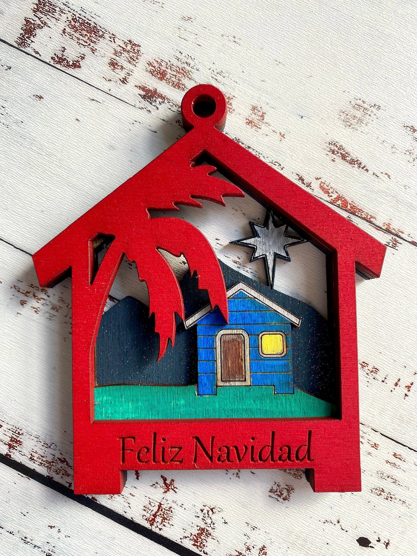 Hand-Painted Puerto Rico Christmas Ornament: Casa del Campo Wood Art