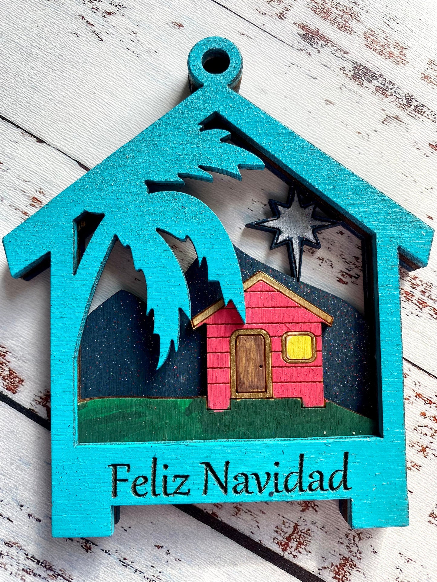 Hand-Painted Puerto Rico Christmas Ornament: Casa del Campo Wood Art