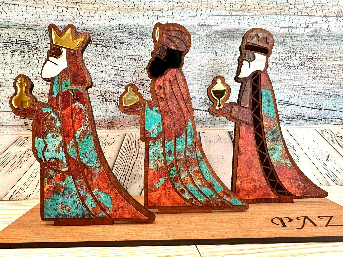 Sapele Wood Three Kings Figurine: Puerto Rican Art Decor