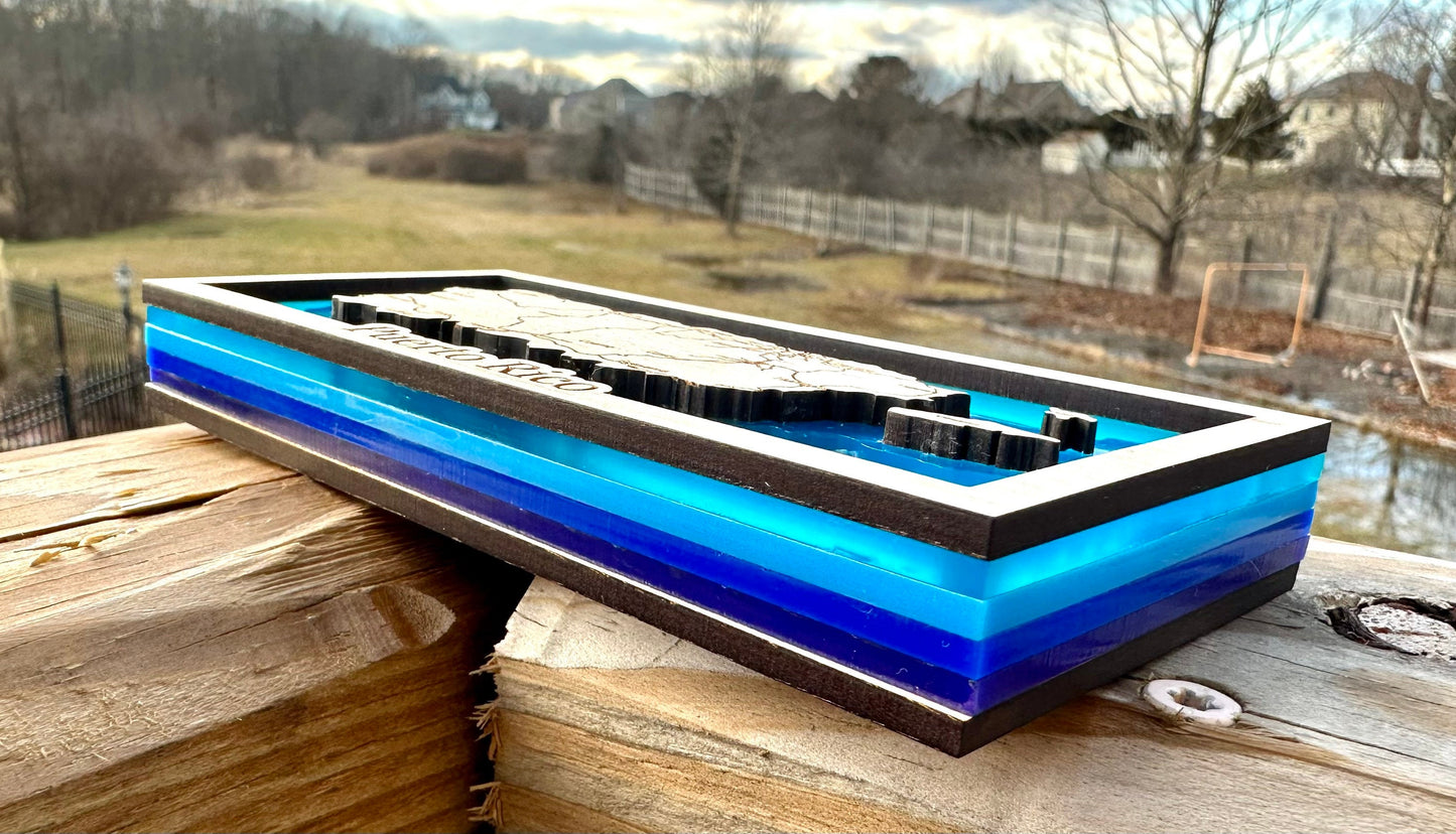 3D Puerto Rico layers Topography Map: Ocean Art Desk Decor shelf sitter