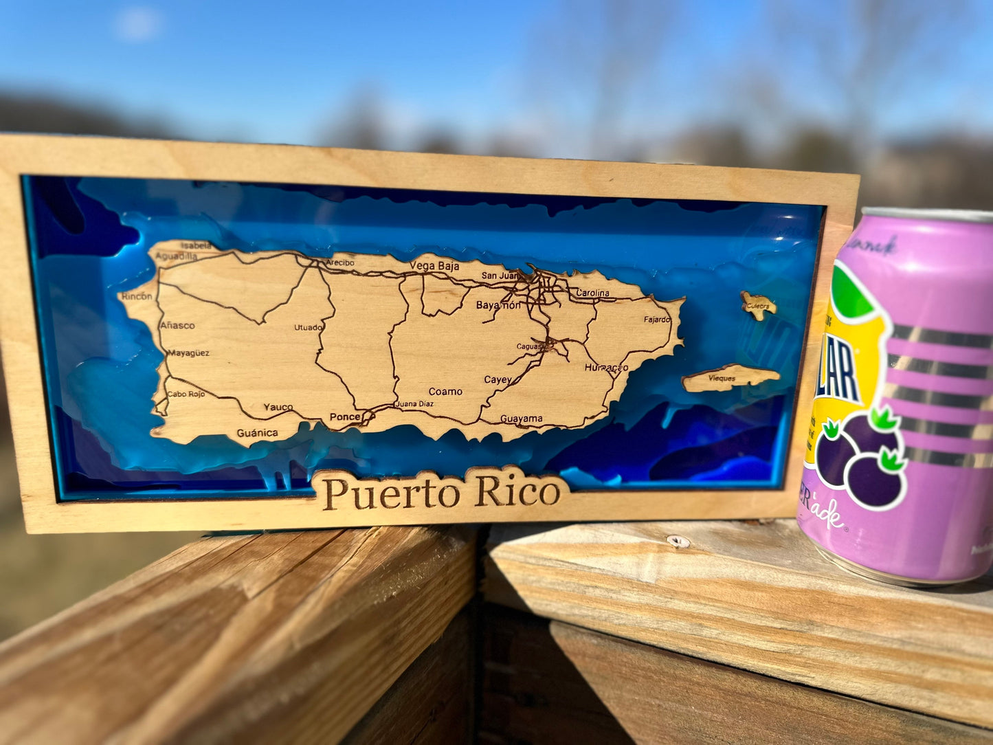 3D Puerto Rico layers Topography Map: Ocean Art Desk Decor shelf sitter