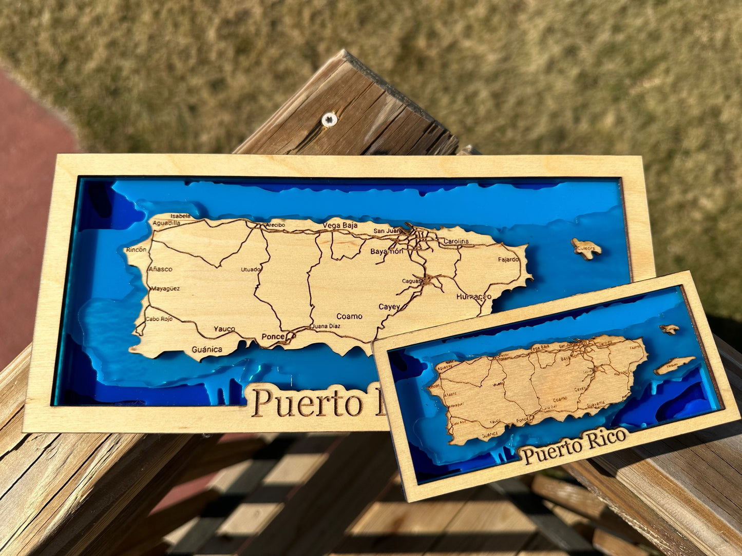 3D Puerto Rico layers Topography Map: Ocean Art Desk Decor shelf sitter