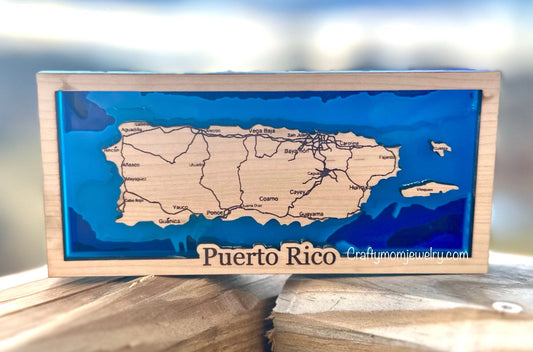 3D Puerto Rico layers Topography Map: Ocean Art Desk Decor shelf sitter