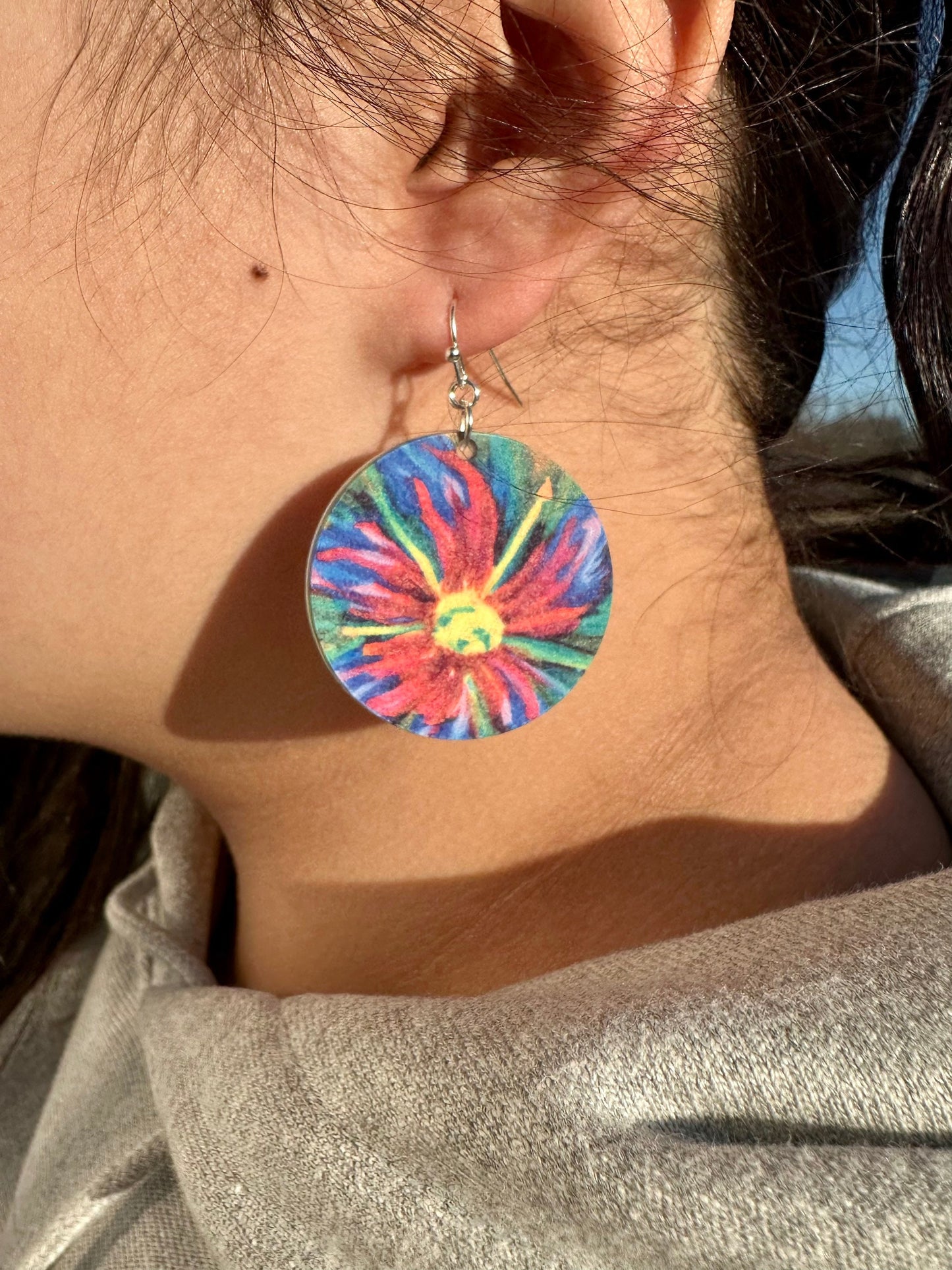 Abstract Floral statement earrings dangle, flower earrings acrylic,Mothers Day gift for gardener mom, unique gift under 25 for friend,