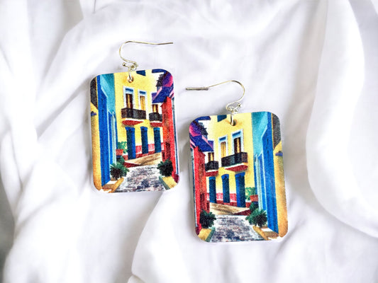 Viejo San Juan statement earrings, Caribbean architecture jewelry, Mothers Day gift for aunt,lightweight statement earrings of original art