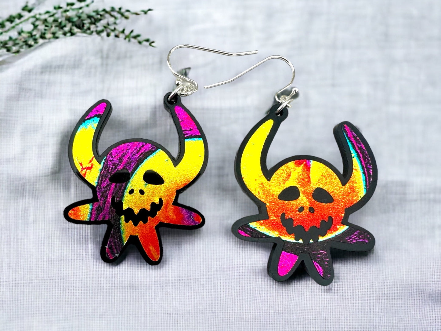 Metallic shimmer Vejigante earrings, Puerto Rico art, Carnival Mask dangles, birthday present for best friend, Mothers Day gift for sister,
