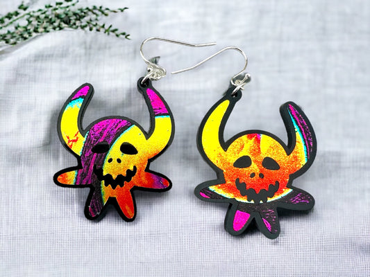 Metallic shimmer Vejigante earrings, Puerto Rico art, Carnival Mask dangles, birthday present for best friend, Mothers Day gift for sister,