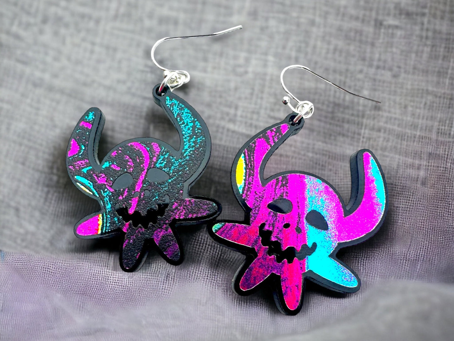 Metallic shimmer Vejigante earrings, Puerto Rico art, Carnival Mask dangles, birthday present for best friend, Mothers Day gift for sister,
