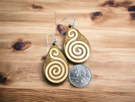 Taino Snail Conch Wood Earrings: Puerto Rico Art Jewelry