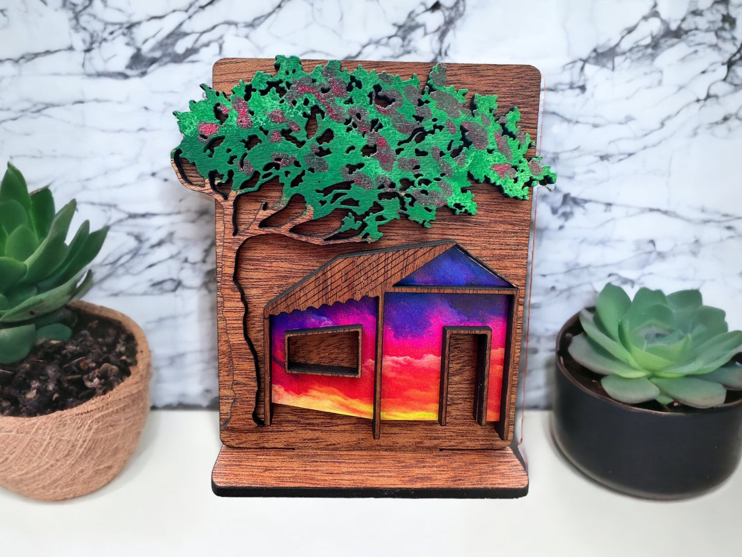 Flamboyan Tree & Casita Shelf Sitter: Puerto Rican Art Decor