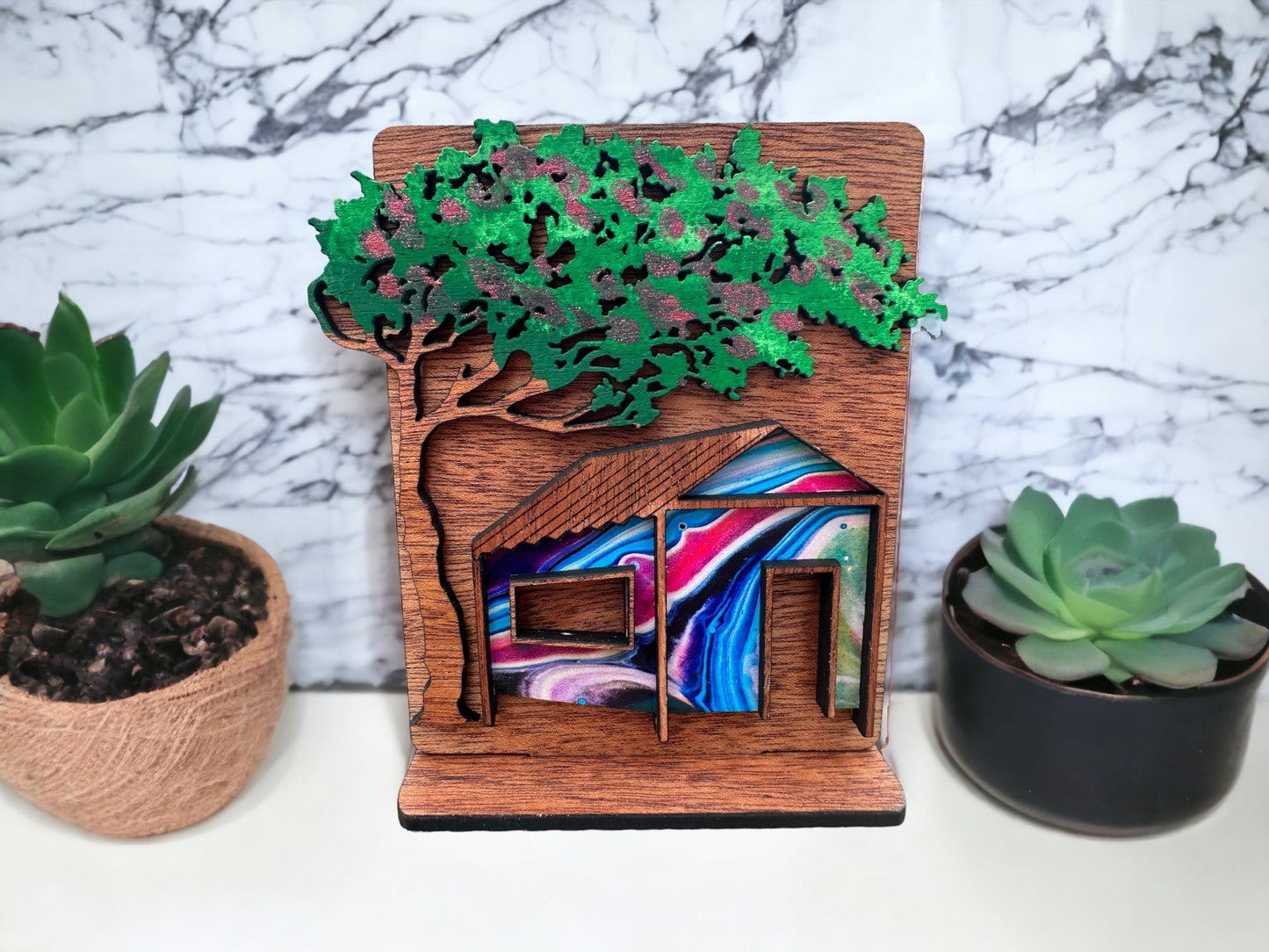Flamboyan Tree & Casita Shelf Sitter: Puerto Rican Art Decor
