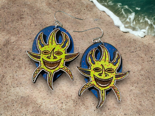 Handpainted Vejigante layered Earrings: Puerto Rican Carnival mask Dangles