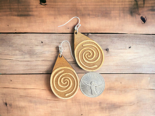 Taino Water Symbol Wood engraved Earrings