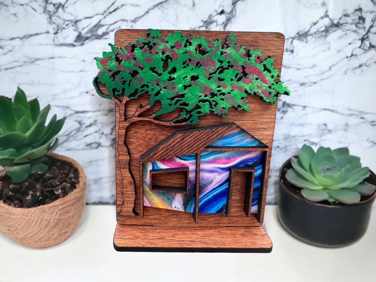 Flamboyan Tree & Casita Shelf Sitter: Puerto Rican Art Decor