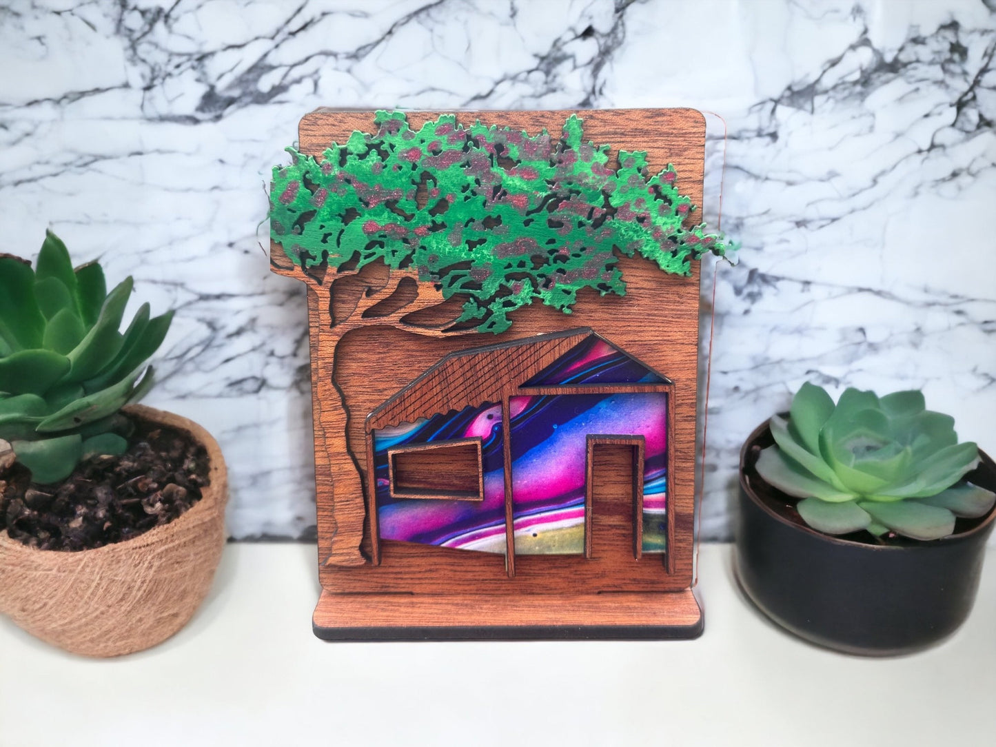 Flamboyan Tree & Casita Shelf Sitter: Puerto Rican Art Decor
