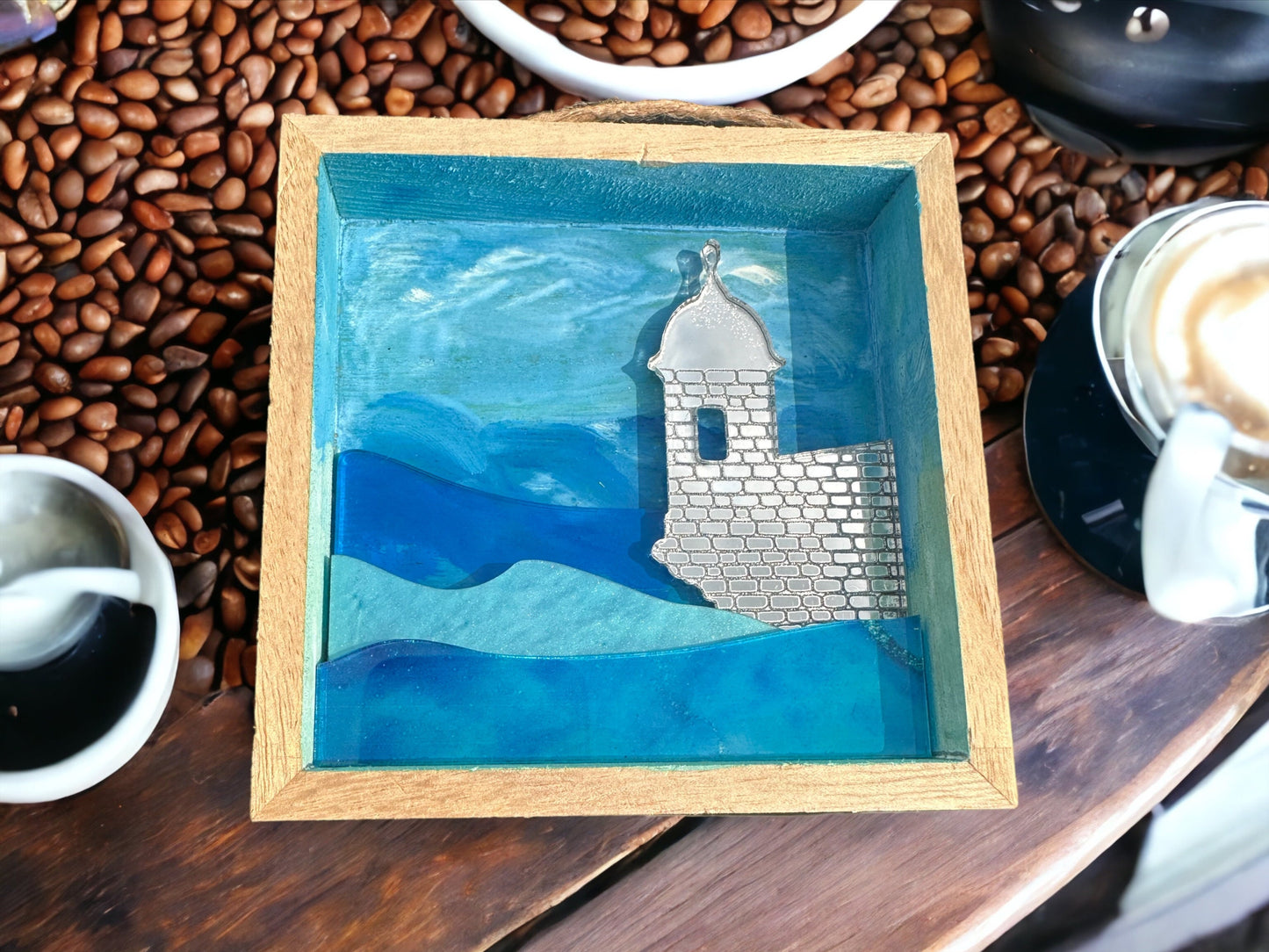 El Morro Art: Handmade Puerto Rico Sunset Painting with ocean acrylic layers, Tropical Wall Decor