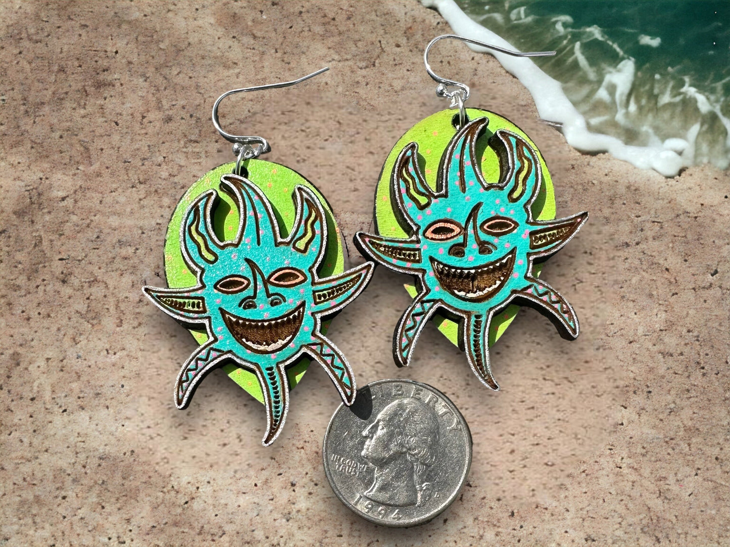 Handpainted Vejigante layered Earrings: Puerto Rican Carnival mask Dangles