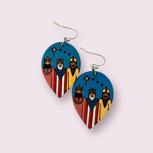 Handpainted Three Kings wood Earrings