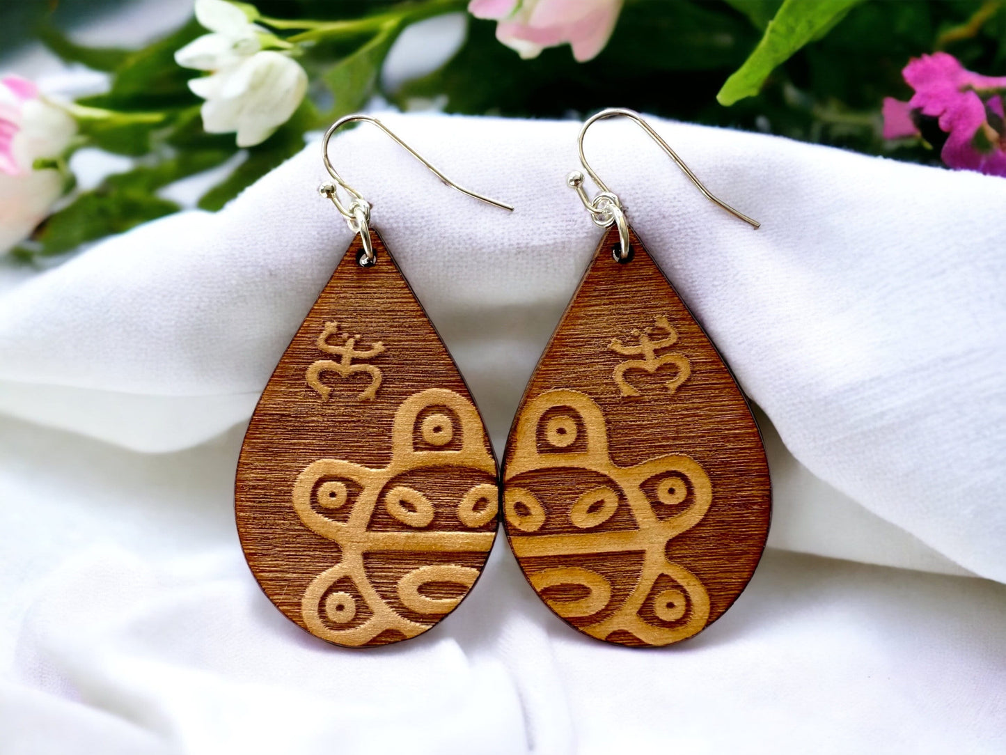 Taino Coqui Sun Symbol Wood engraved Earrings: Puerto Rico Art