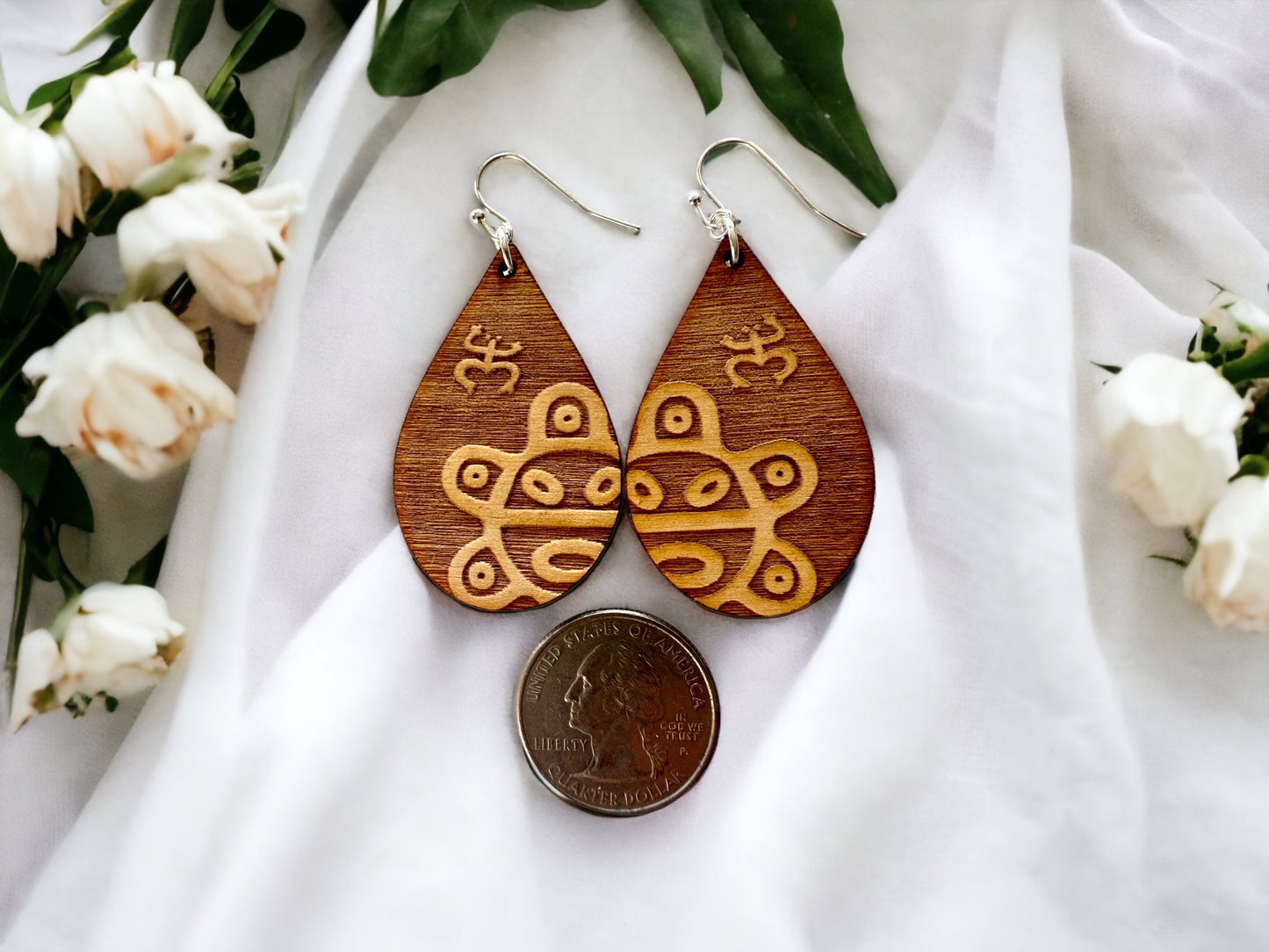 Taino Coqui Sun Symbol Wood engraved Earrings: Puerto Rico Art