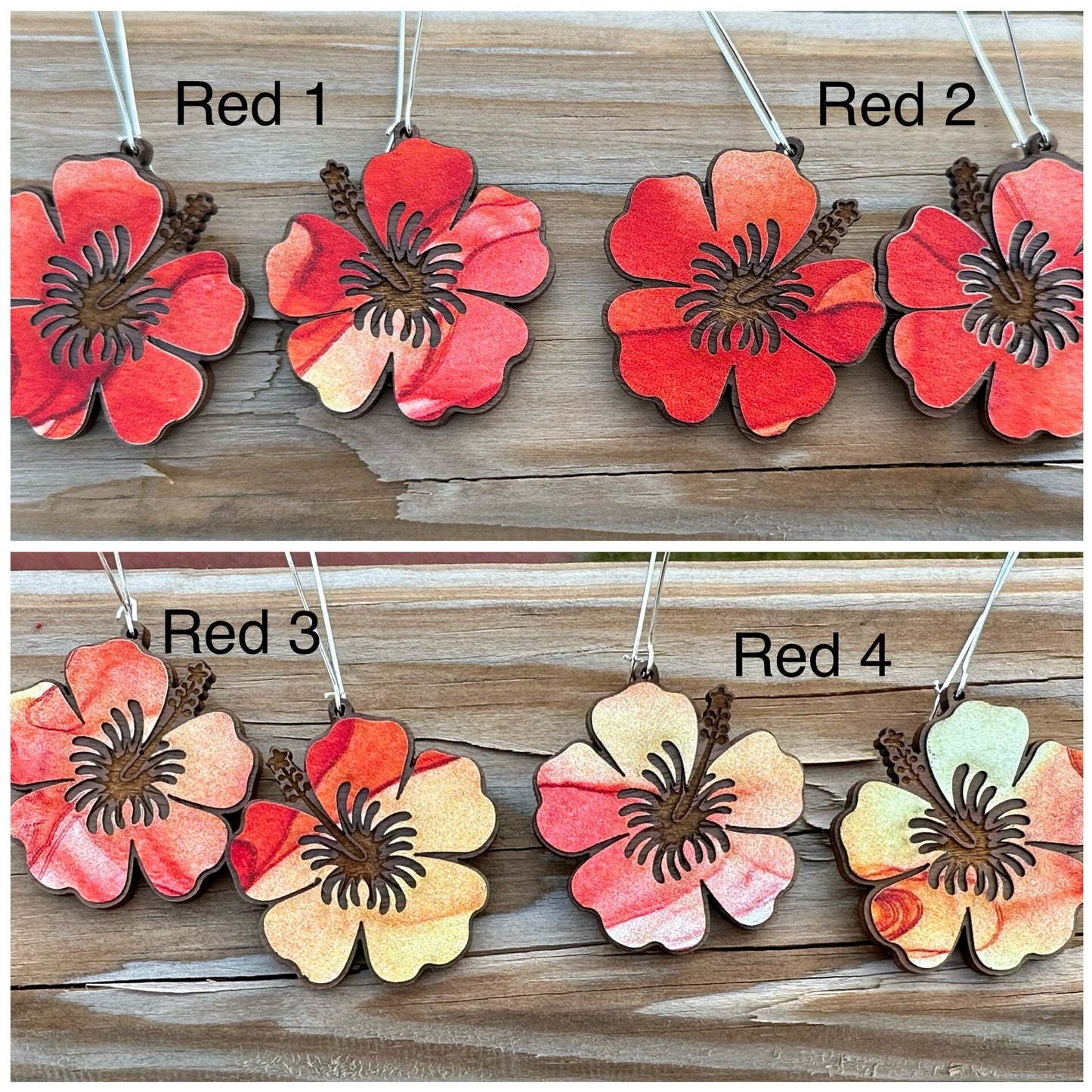 Laser Engraved Hibiscus Wood Earrings: Tropical Flor de Maga Jewelry