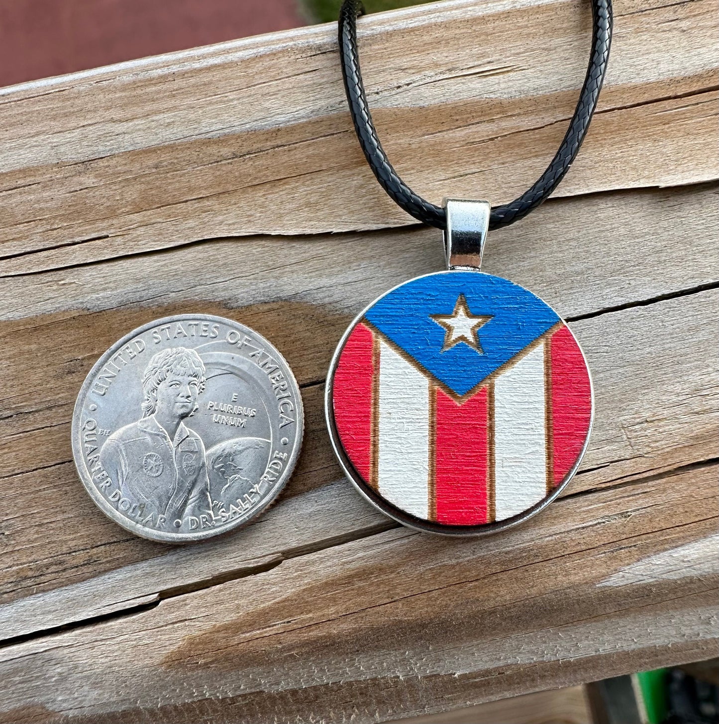 Handpainted Puerto Rican Flag Wood Necklace: Boricua Art
