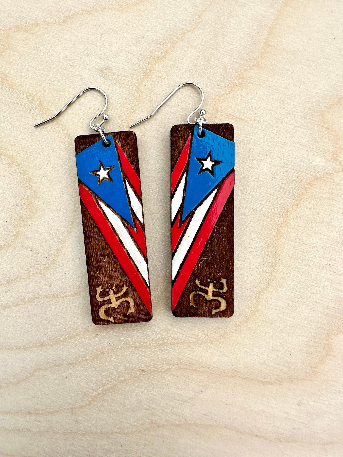 Hand-Painted Puerto Rico Flag Earrings: Boricua Pride Jewelry, Taino coqui dangles