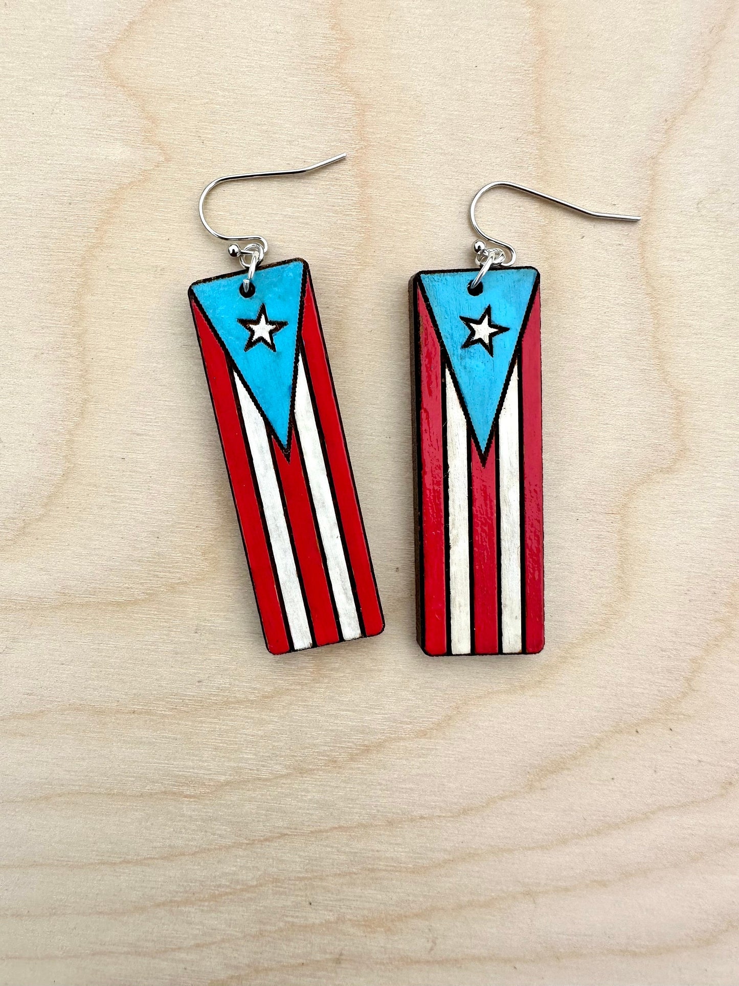 Hand-Painted Puerto Rico Flag Earrings: Boricua Pride Jewelry, Taino coqui dangles