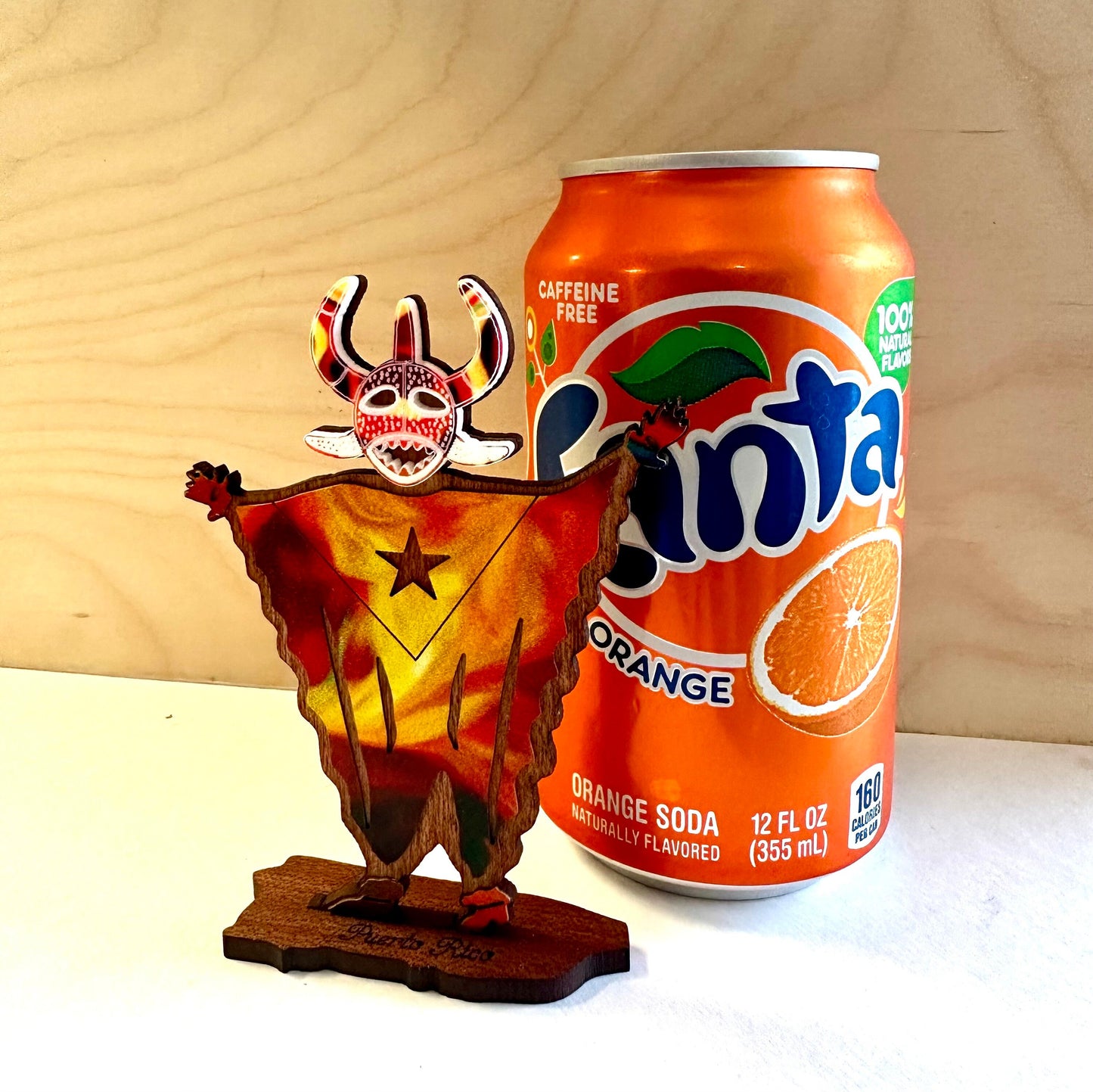 Tiny Vejigante Figurine: Puerto Rican Flag Art, Wood Desk Decor