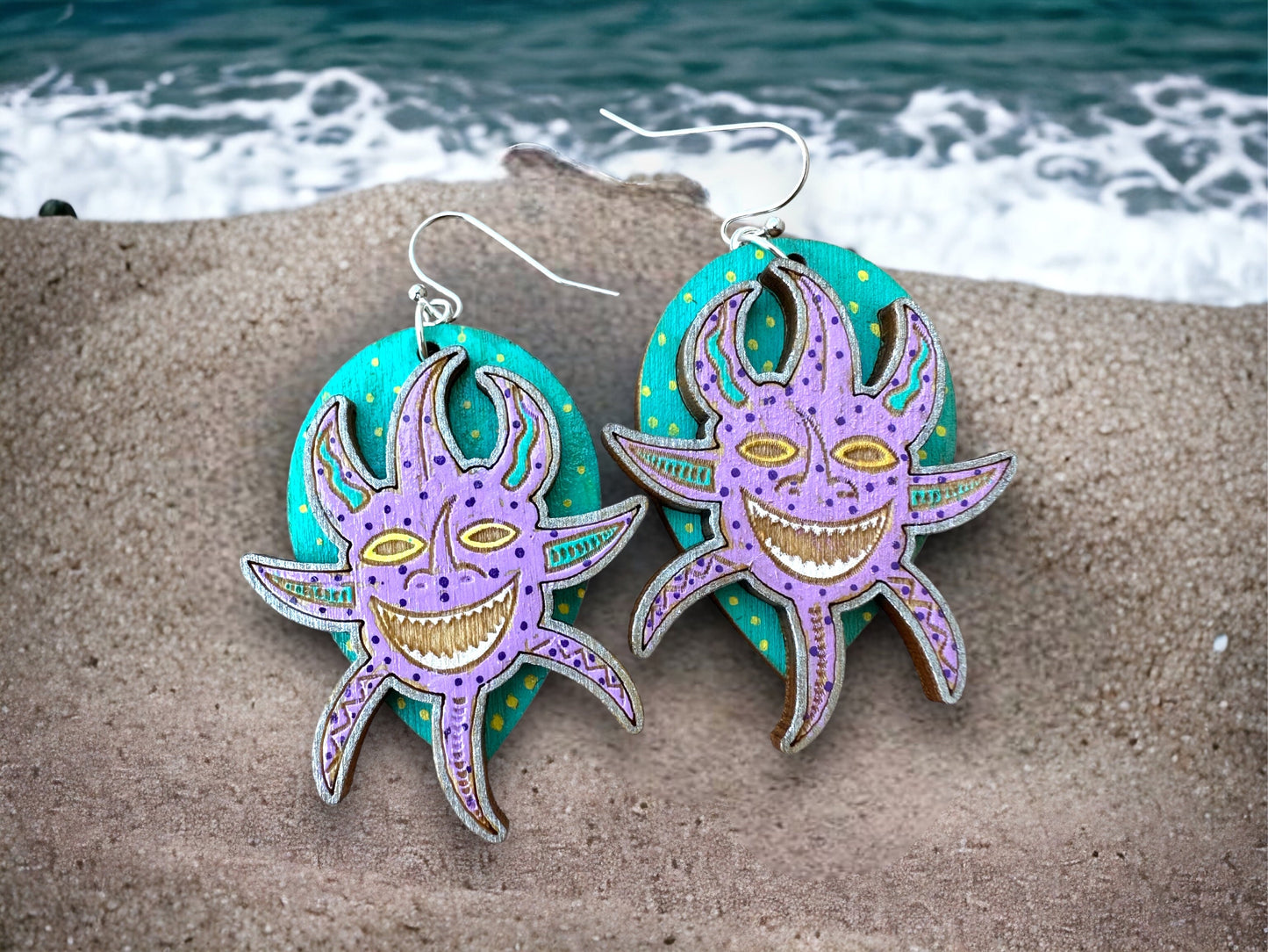 Handpainted Vejigante layered Earrings: Puerto Rican Carnival mask Dangles
