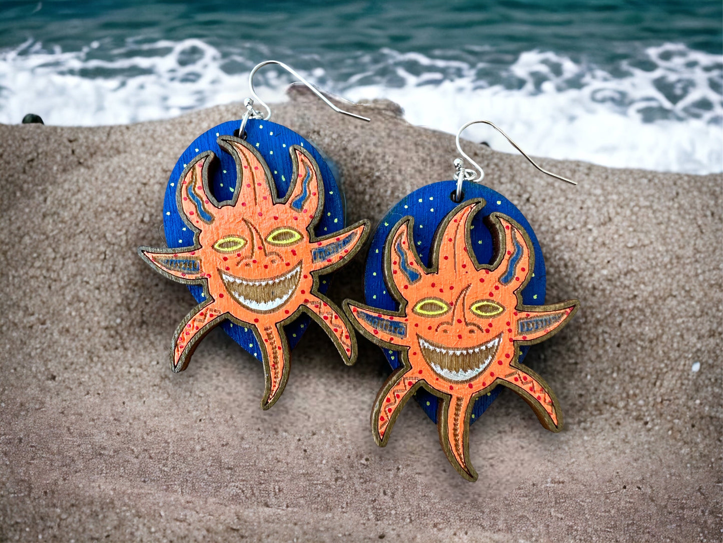 Handpainted Vejigante layered Earrings: Puerto Rican Carnival mask Dangles