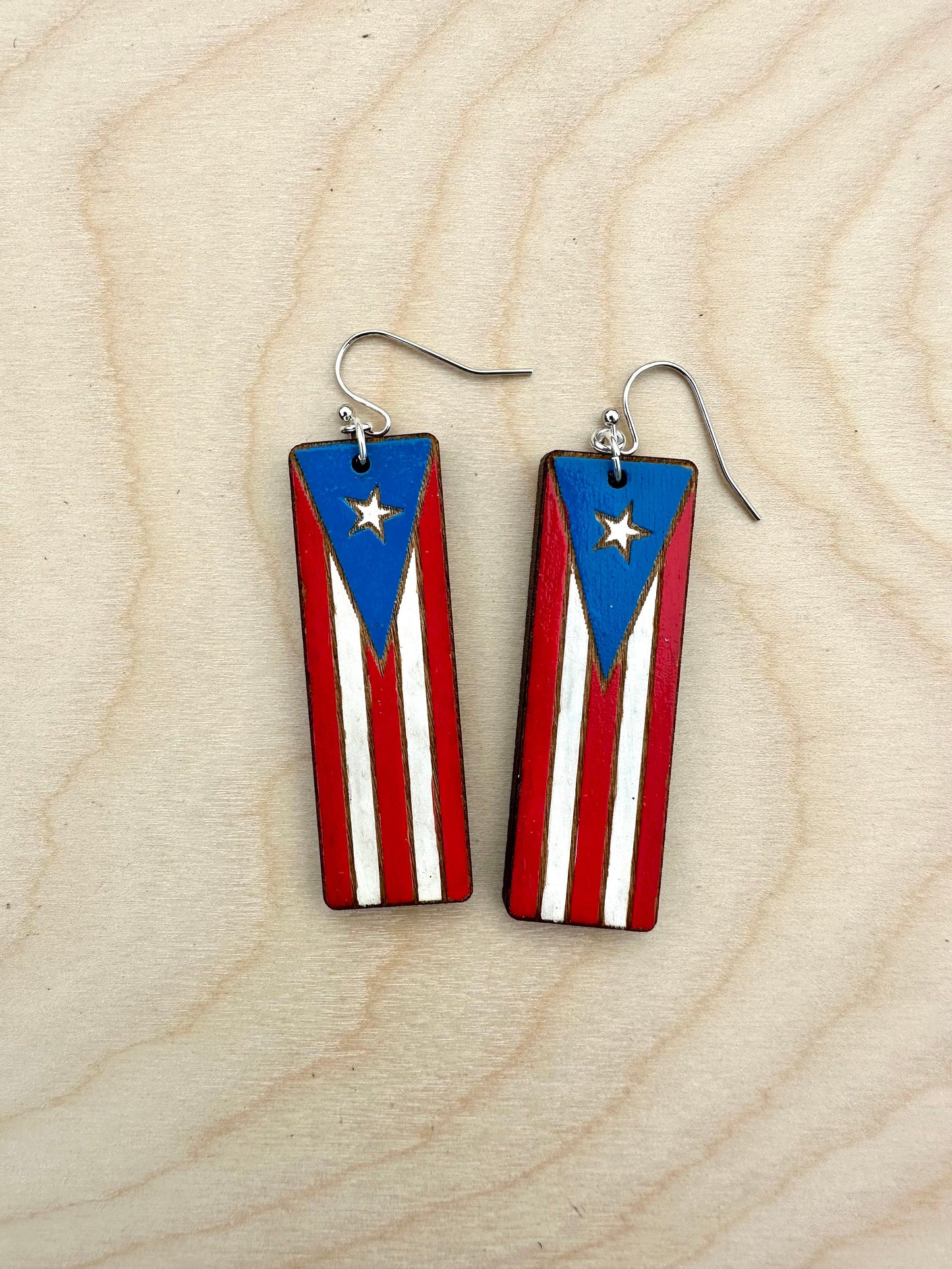 Hand-Painted Puerto Rico Flag Earrings: Boricua Pride Jewelry, Taino coqui dangles