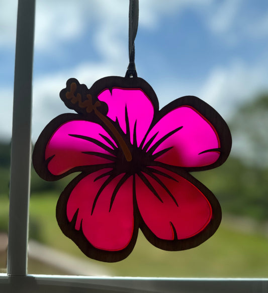 Fluorescent pink hibiscus acrylic suncatcher