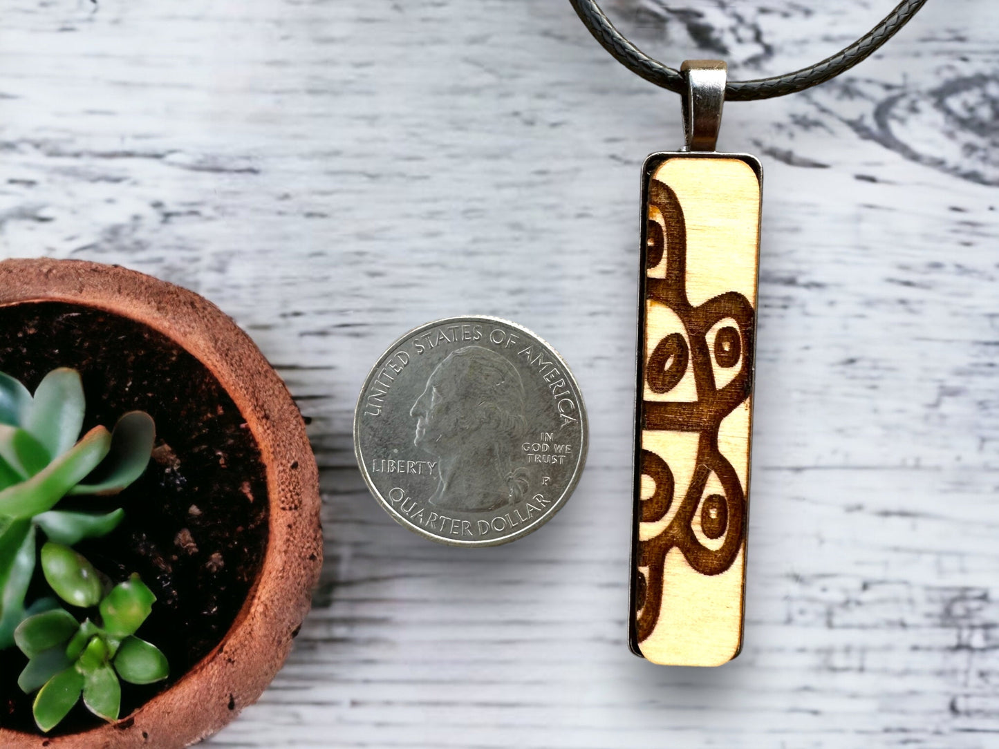 Taino Coqui Sol Pendant Necklace: engraved wood Puerto Rico Art Jewelry