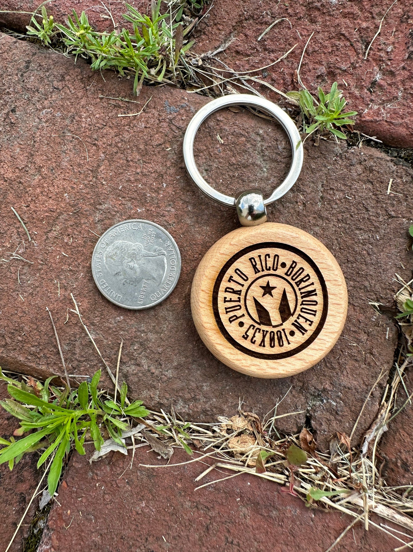 Engraved Wood Puerto Rico Flag Keychain: Borinquen Souvenir Gift, 100x35